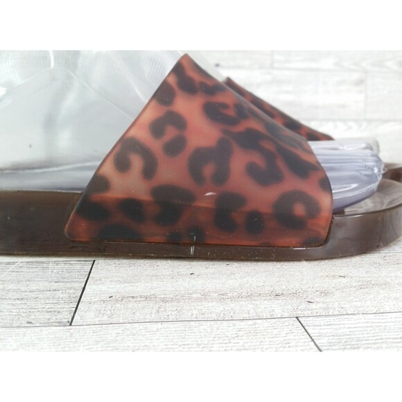 J Crew Sandals Womens 9 Tortoise Slip On Leopard Print Jelly Pool Slides Brown - Picture 2 of 12